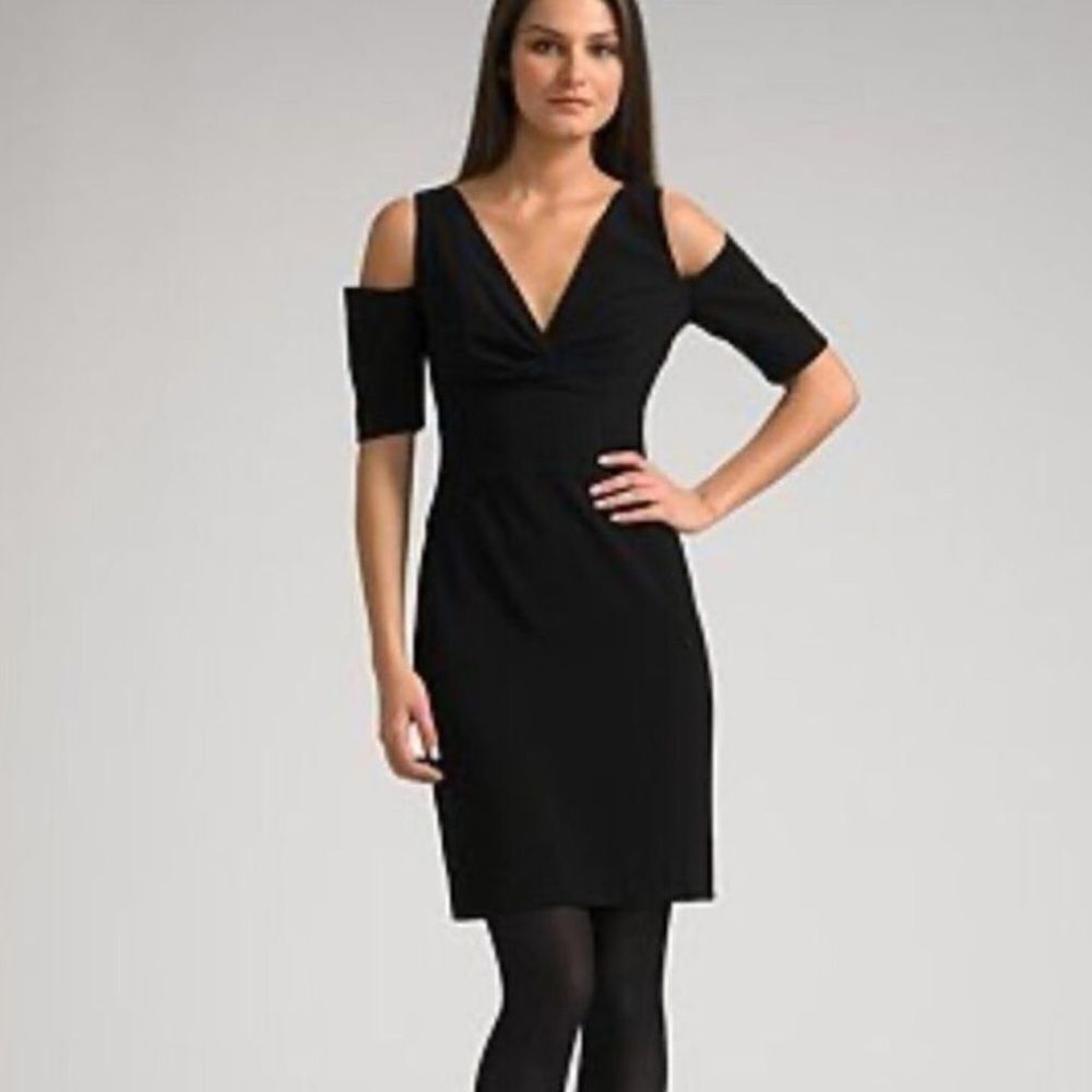 Black Halo Black Crepe Cold Shoulder Sheath Dress | Size 6